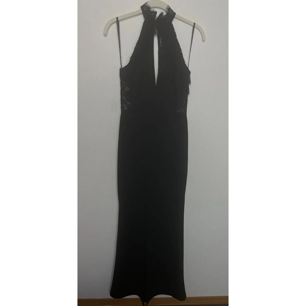 Windsor Small Lace Halter Maxi Dress Black Plunging Neck Cut Out Back Slit